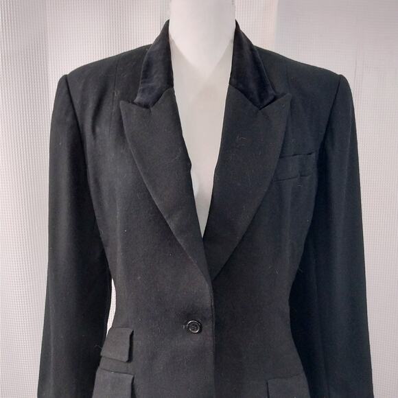 EVAN PICONE! STUNNING BLACK VELVET COLLAR, TAILORED & TAPERED JACKET! SZ 12 - Picture 4 of 13